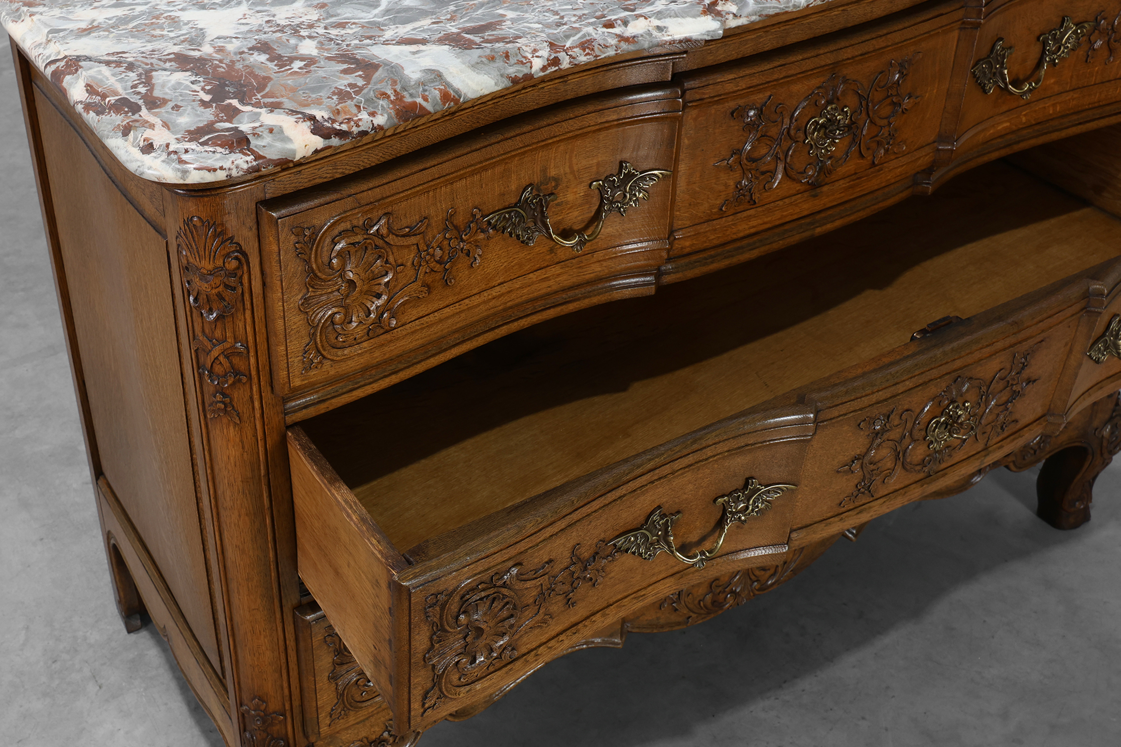 18th Century Louis XV Oak and Marble Chest of Drawers, Francethumbnail